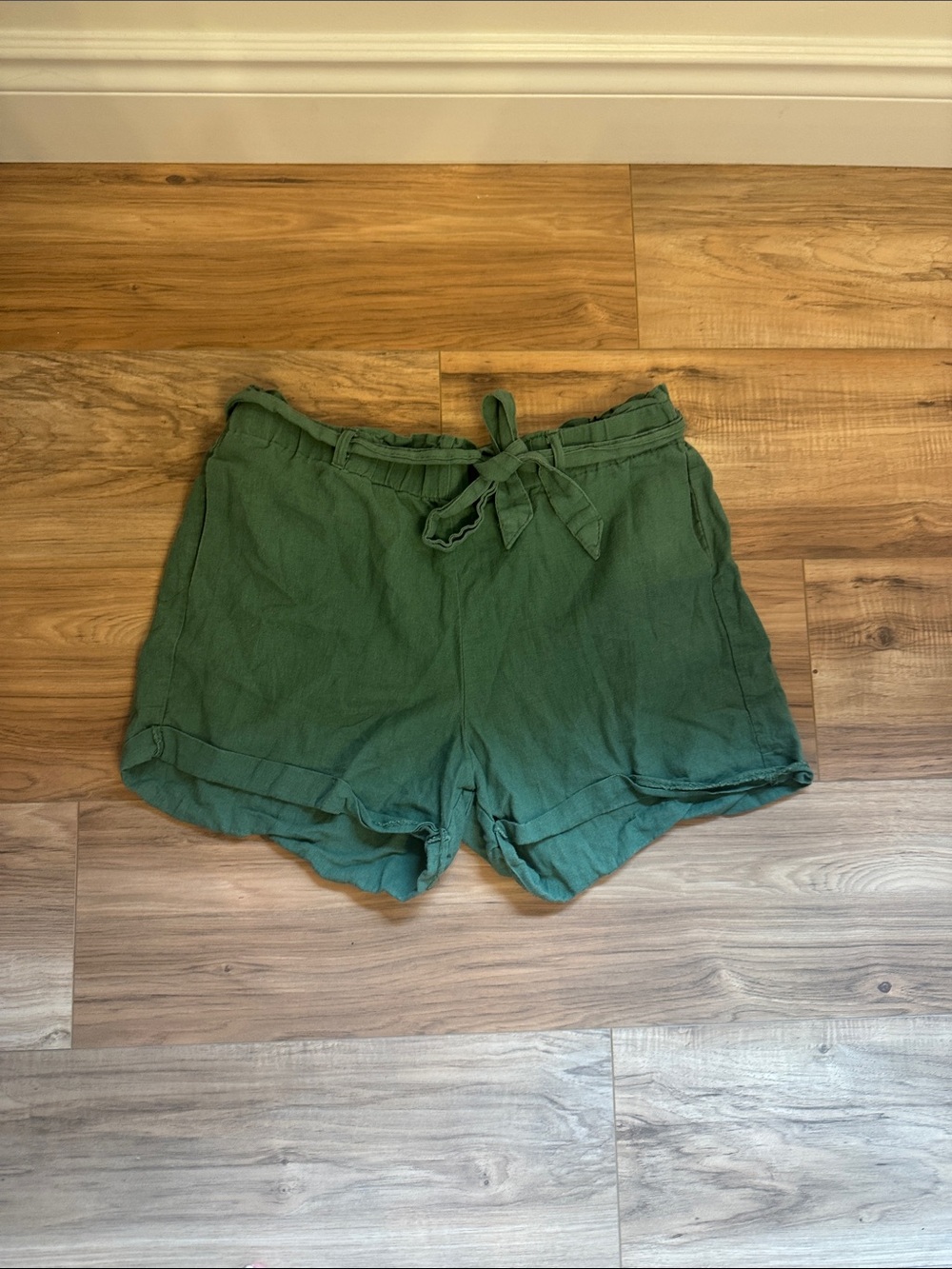 Forever 21 Olive Green High-Waist Paperbag Tie Shorts